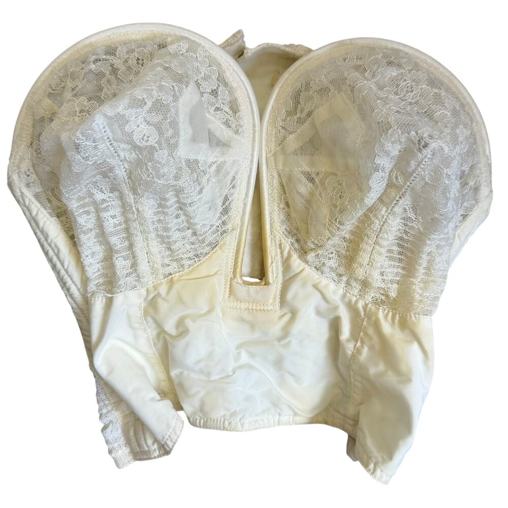 Vtg 50s Bali Bow Bra Strapless Corset 34D White Lace Bullet Bustier Pinup Retro